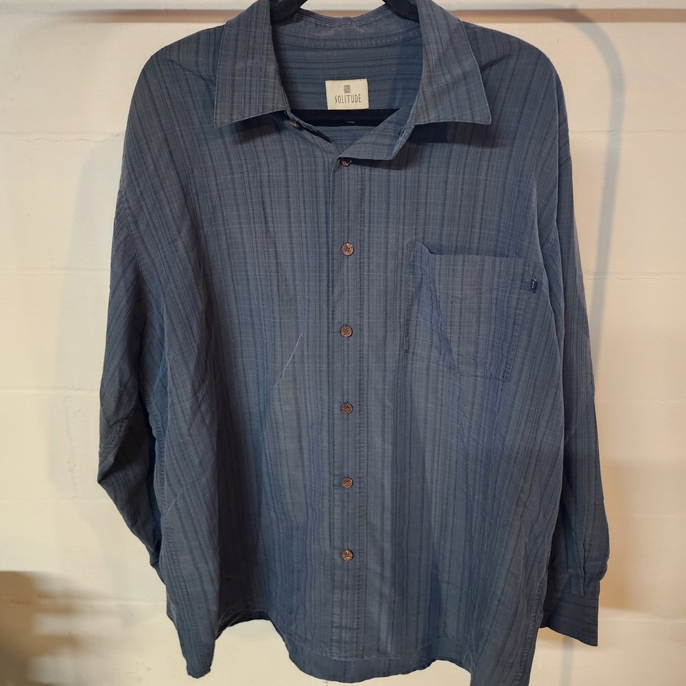 SOLITUDE Men's XL Blue Plaid Textured‎ Long Sleeve Button Up Shirt Casual Retro